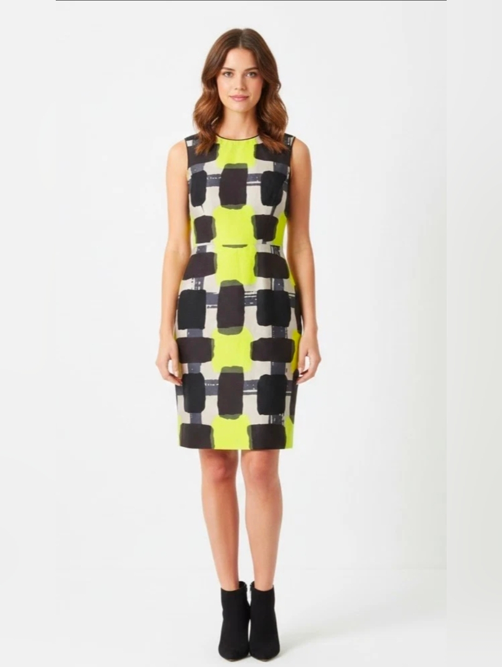 NWT kate spade Della Sheath in Yellow Black Geo Square Cotton Silk Dress 8 $398